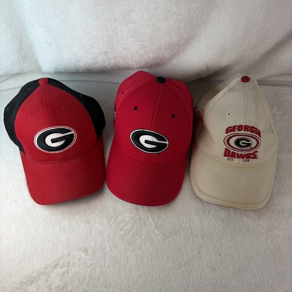 Georgia Bulldogs Hat Lot Of 3 Red Black Tan Trucker Dad SEC Gameday Adjustable